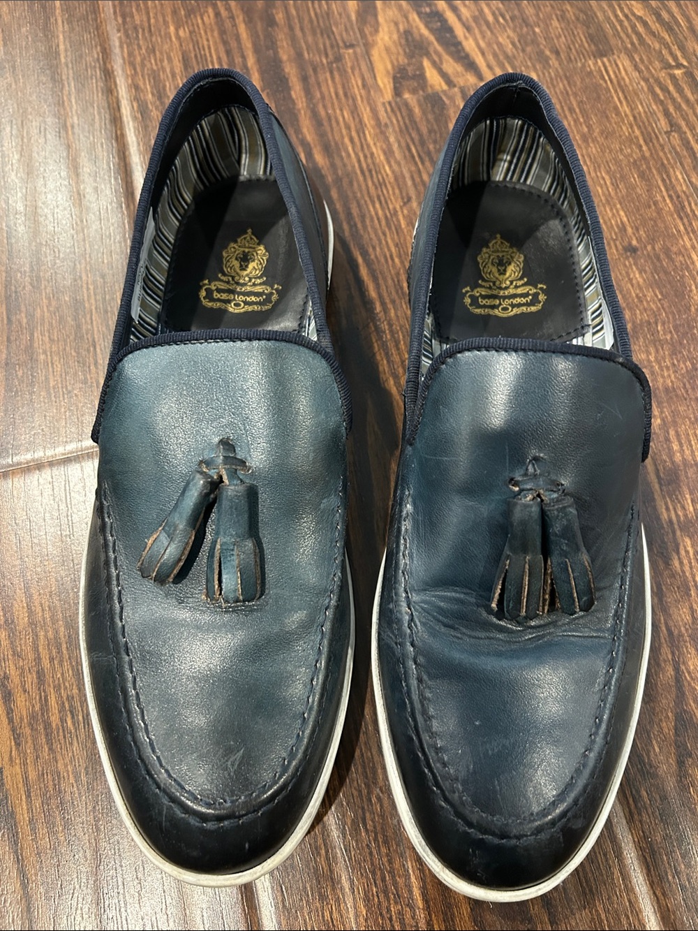 Base London Navy Leather Tassel Slip-On Loafers